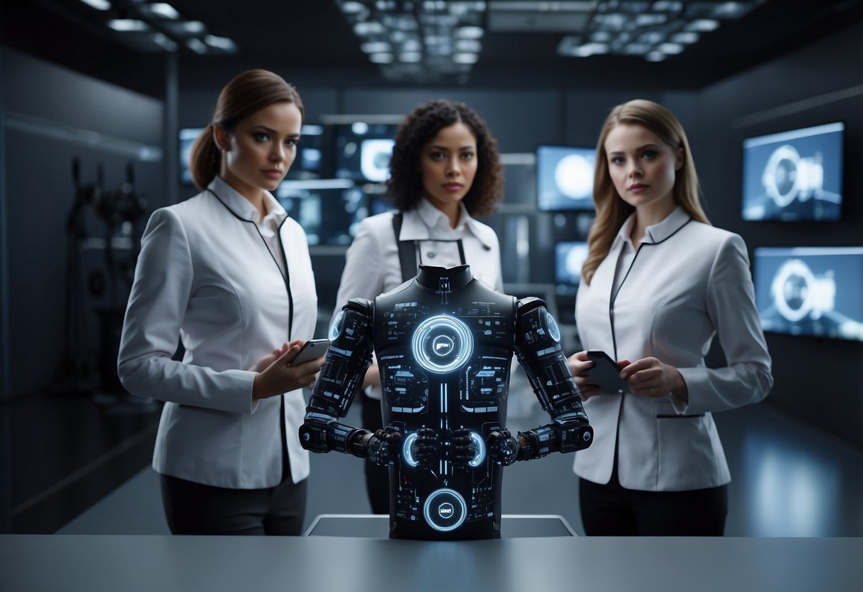 Three AI assistants stand side by side, each with a distinct logo above them. They are surrounded by modern technology devices and a clean, minimalist background