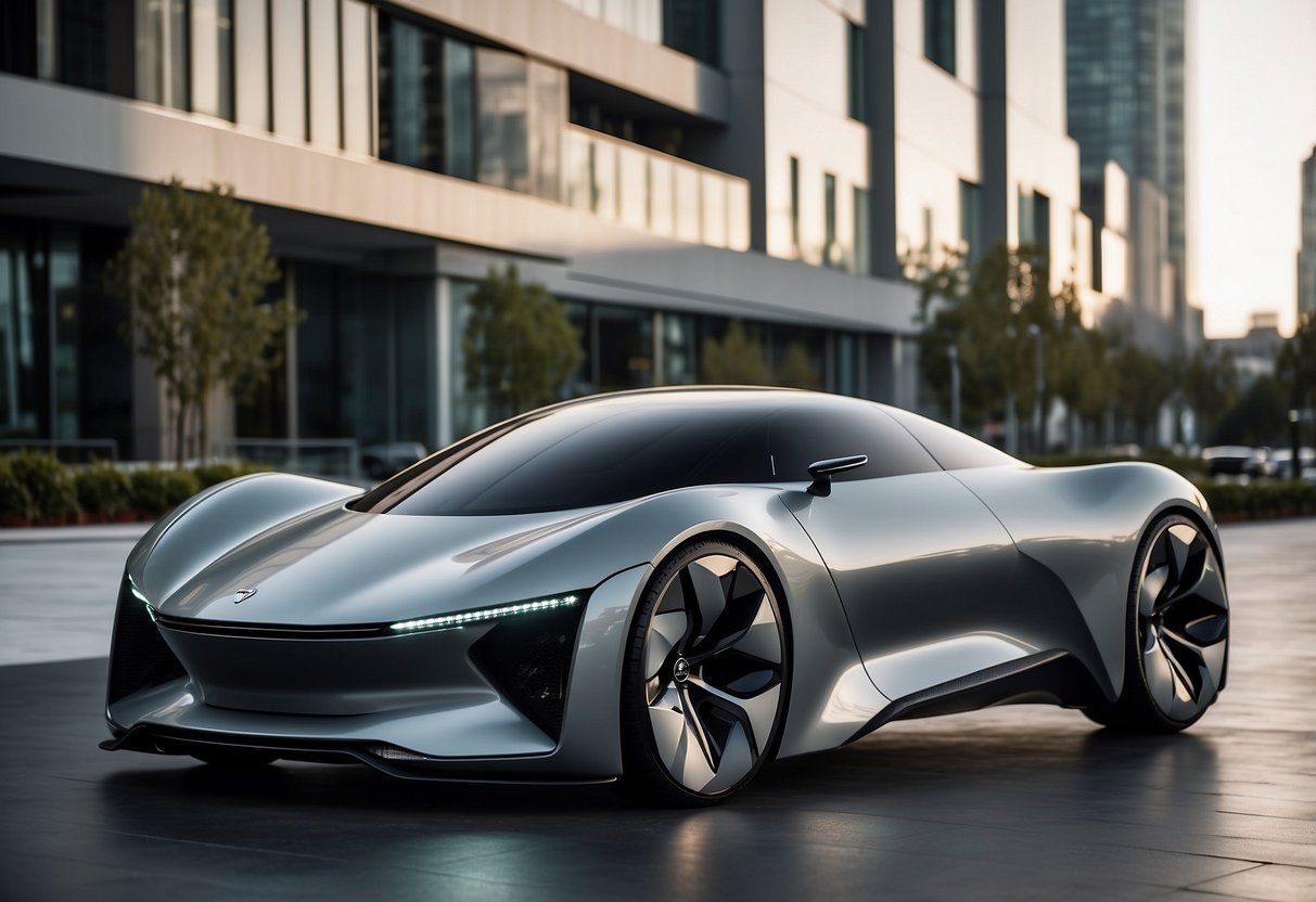 A sleek, futuristic car showcased at CES 2024, equipped with advanced automotive technologies and innovative gadgets