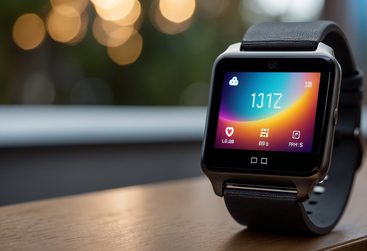 A sleek, futuristic smartwatch seamlessly integrated with a stylish bracelet, displaying notifications and fitness data on a vibrant, high-resolution touchscreen